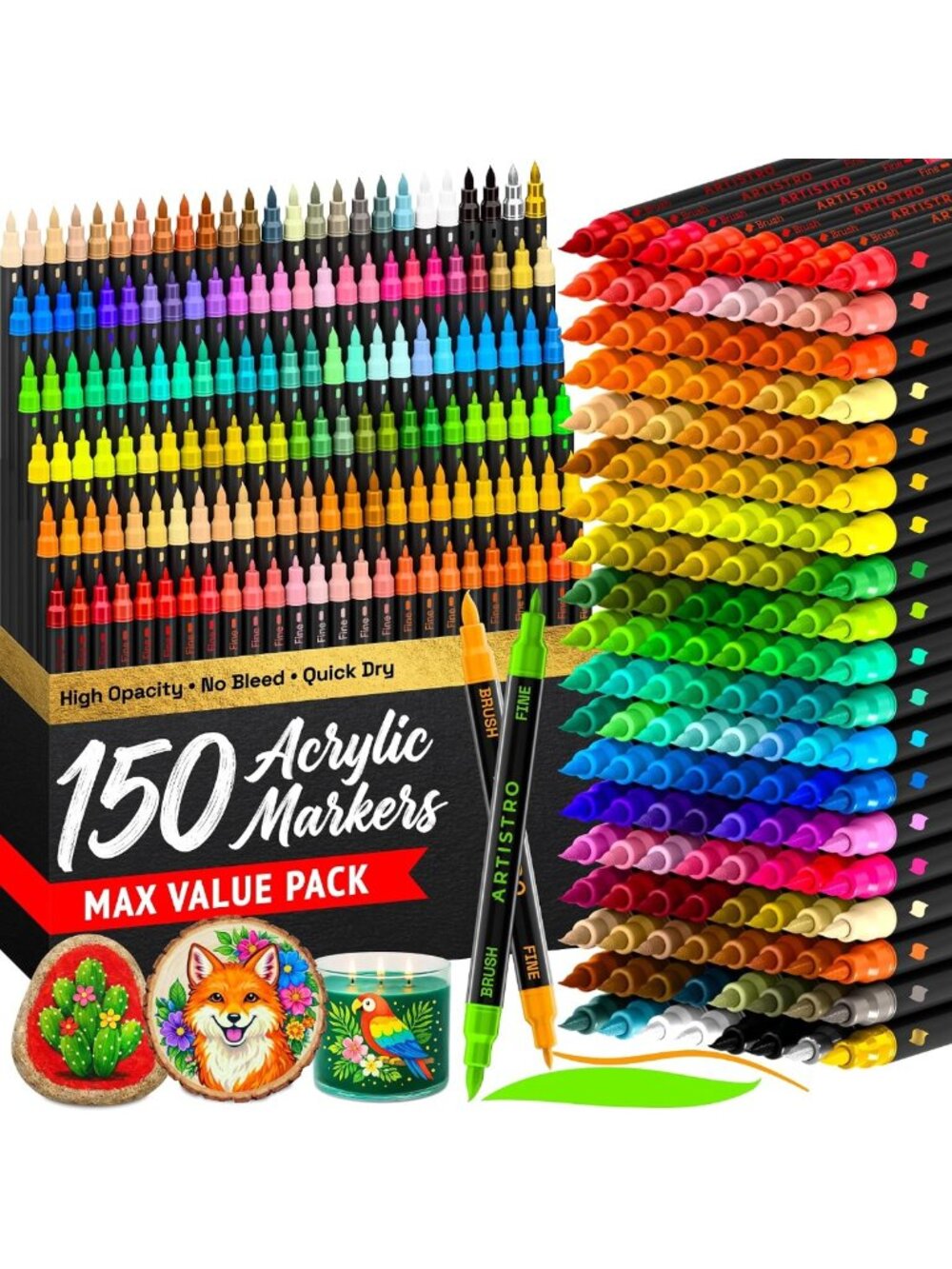 Dual-Tip Acrylic Glass Marker Pens for Wine Glasses - 150 Colors, Art Supplies